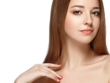 Beauty Woman face Portrait. Isolated white backgroundの写真素材