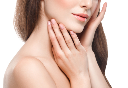 Woman happy young beautiful portrait with healthy skin. Studio shot.の写真素材