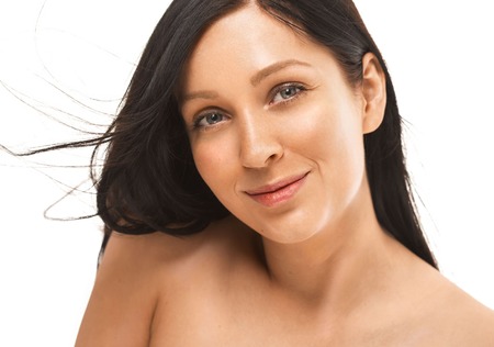 Woman with beautiful healthy long hair and skin  young studio portrait Brunette. Studio shot.の写真素材