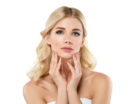 Blonde Woman Beautiful Portrait. Cosmetic concept, platinum Blond Hair Model Girl with manicure.の写真素材