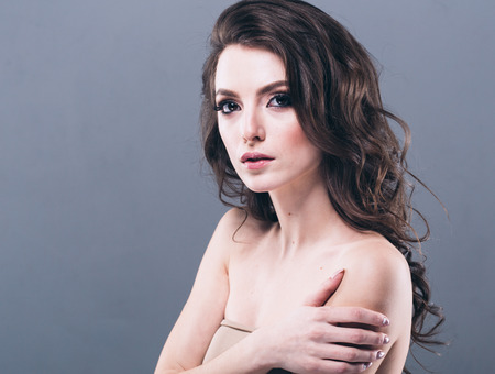 Woman cosmetic closeup beauty portrait, for salon and advertisement beautiful people and healthy care skin and hairの写真素材