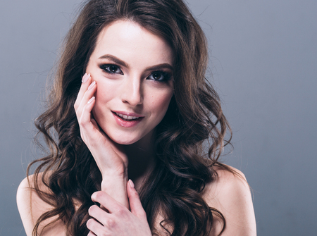 Woman cosmetic closeup beauty portrait, for salon and advertisement beautiful people and healthy care skin and hairの写真素材