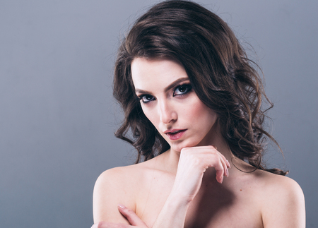 Woman cosmetic closeup beauty portrait, for salon and advertisement beautiful people and healthy care skin and hairの写真素材