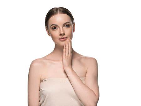 Naturzl makeup woman portrait beauty healthy skin care concept. Studio shot.の写真素材