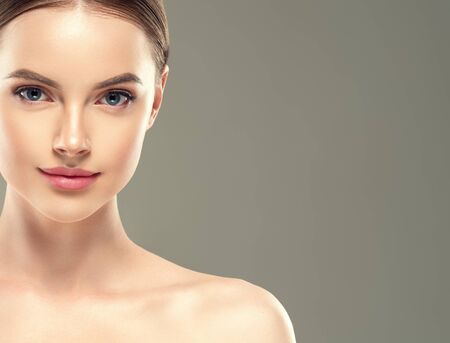 Eye mask patch cosmetic female woman face healthy skin. Studio shot.の写真素材