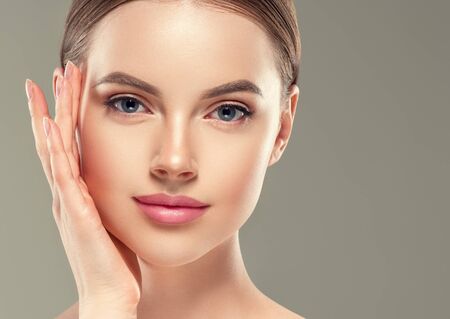 Eye mask patch cosmetic female woman face healthy skin. Studio shot.の写真素材