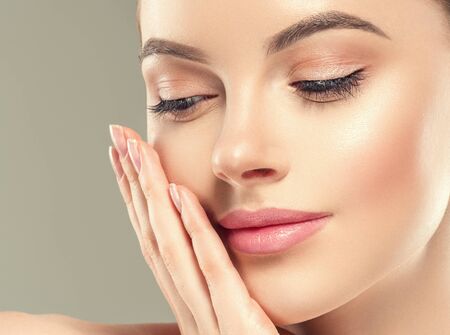 Eye mask patch cosmetic female woman face healthy skin. Studio shot.の写真素材