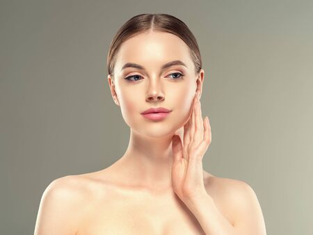 Eye mask patch cosmetic female woman face healthy skin. Studio shot.の写真素材
