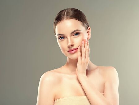 Eye mask patch cosmetic female woman face healthy skin. Studio shot.の写真素材