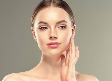 Eye mask patch cosmetic female woman face healthy skin. Studio shot.の写真素材