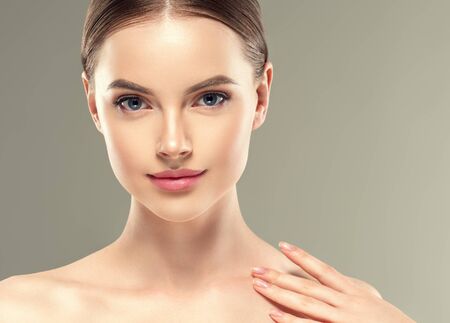 Eye mask patch cosmetic female woman face healthy skin. Studio shot.の写真素材