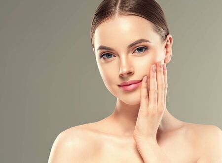 Eye mask patch cosmetic female woman face healthy skin. Studio shot.の写真素材