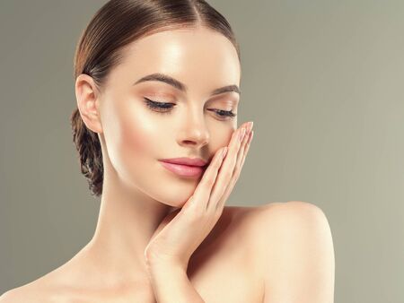 Eye mask patch cosmetic female woman face healthy skin. Studio shot.の写真素材