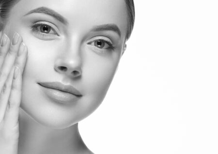 Monochrome woman beauty face close up portrait. Studio shot.の写真素材