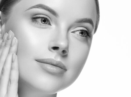 Monochrome woman beauty face close up portrait. Studio shot.の写真素材