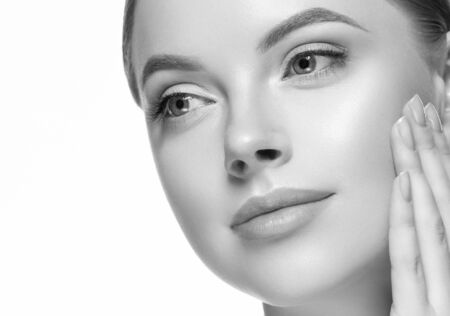 Monochrome woman beauty face close up portrait. Studio shot.の写真素材
