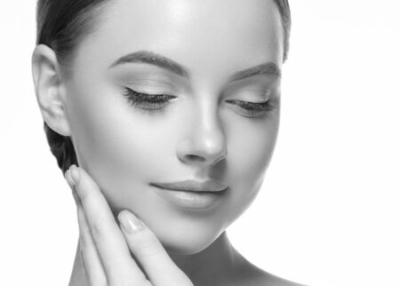 Monochrome woman beauty face close up portrait. Studio shot.の写真素材
