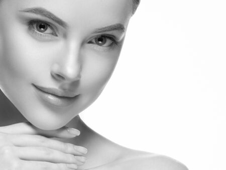 Monochrome woman beauty face close up portrait. Studio shot.の写真素材