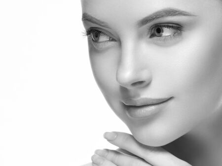 Monochrome woman beauty face close up portrait. Studio shot.の写真素材