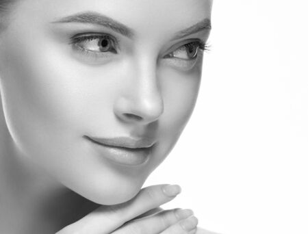 Monochrome woman beauty face close up portrait. Studio shot.の写真素材