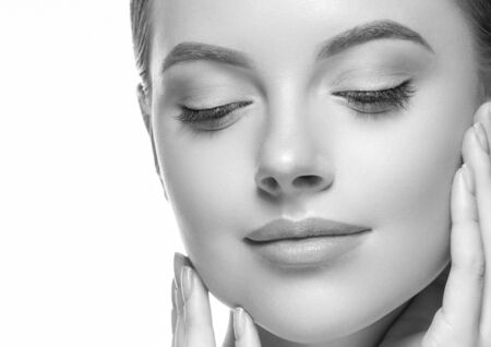 Monochrome woman beauty face close up portrait. Studio shot.の写真素材