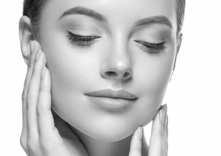 Monochrome woman beauty face close up portrait. Studio shot.の写真素材