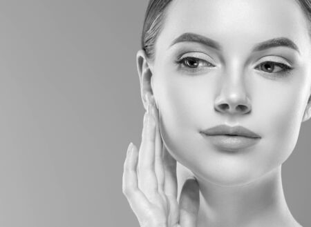 Monochrome woman beauty face close up portrait. Studio shot.の写真素材