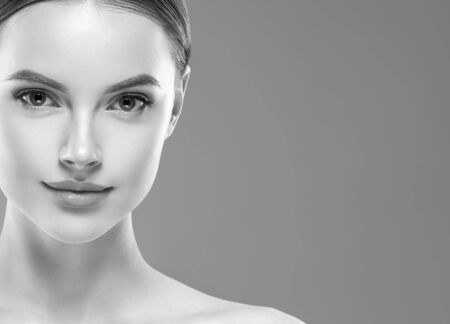 Monochrome woman beauty face close up portrait. Studio shot.の写真素材