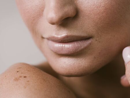 Natural beauty skin woman face close up macro model beauty. Studio shot.の写真素材