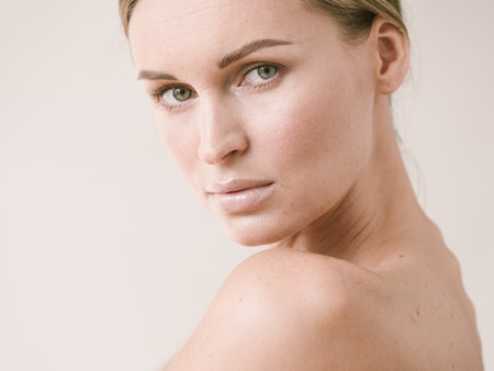 Natural beauty skin woman face close up macro model beauty. Studio shot.の写真素材