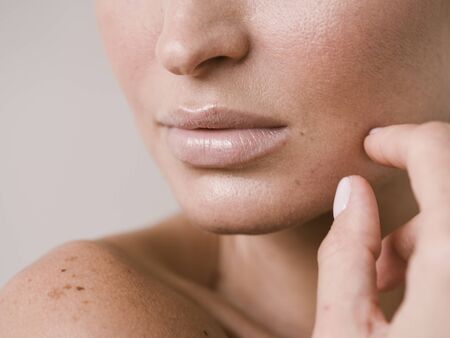 Natural beauty skin woman face close up macro model beauty. Studio shot.の写真素材