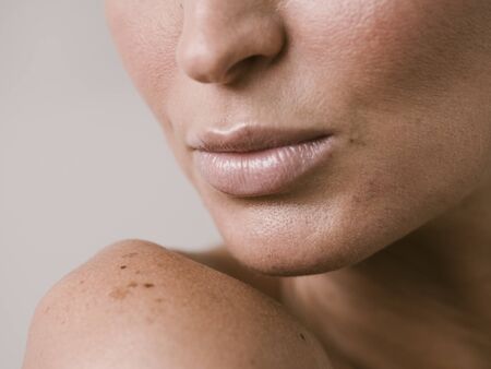 Natural beauty skin woman face close up macro model beauty. Studio shot.の写真素材
