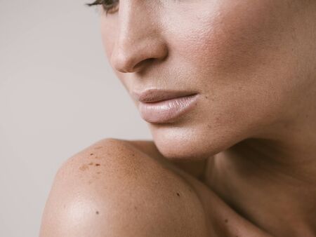 Natural beauty skin woman face close up macro model beauty. Studio shot.の写真素材