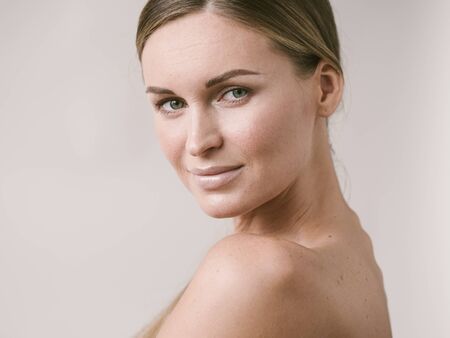 Natural beauty skin woman face close up macro model beauty. Studio shot.の写真素材