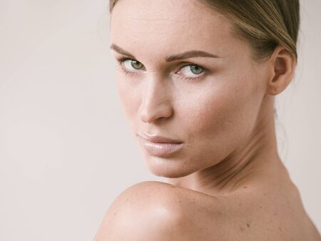 Natural beauty skin woman face close up macro model beauty. Studio shot.の写真素材