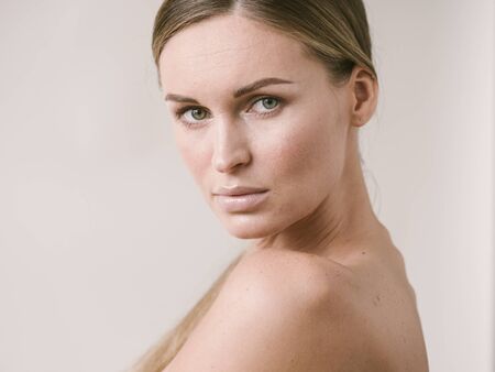 Natural beauty skin woman face close up macro model beauty. Studio shot.の写真素材