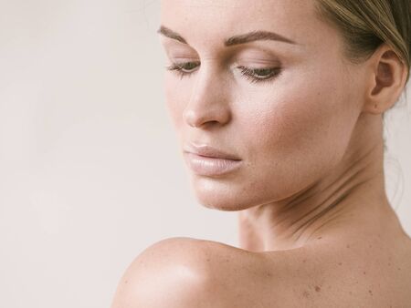 Natural beauty skin woman face close up macro model beauty. Studio shot.の写真素材