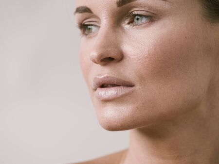 Natural beauty skin woman face close up macro model beauty. Studio shot.の写真素材