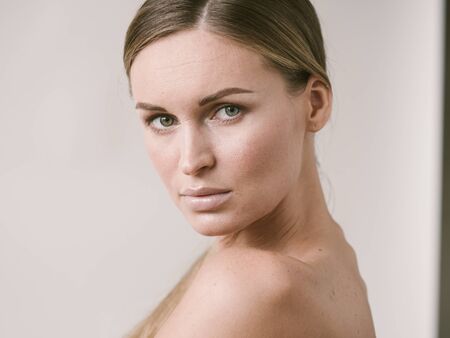 Natural beauty skin woman face close up macro model beauty. Studio shot.の写真素材