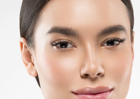 Asia beauty woman healthy skin face clean fresh skin spa. Studio shot. Isolated on white.の写真素材