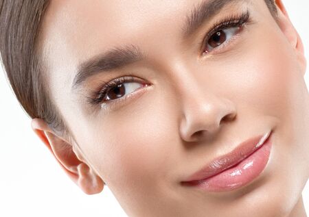 Asia beauty woman healthy skin face clean fresh skin spa. Studio shot. Isolated on white.の写真素材