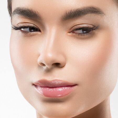 Asia beauty woman healthy skin face clean fresh skin spa. Studio shot. Isolated on white.の写真素材