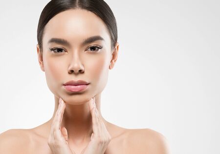 Asia beauty woman healthy skin face clean fresh skin spa. Studio shot. Isolated on white.の写真素材