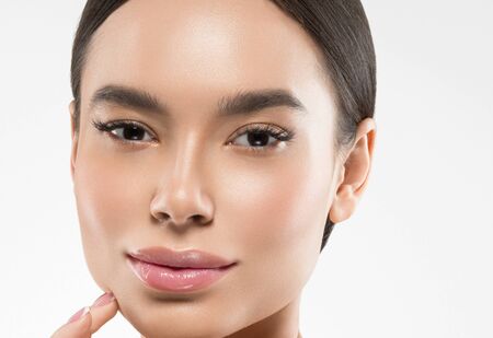 Asia beauty woman healthy skin face clean fresh skin spa. Studio shot. Isolated on white.の写真素材