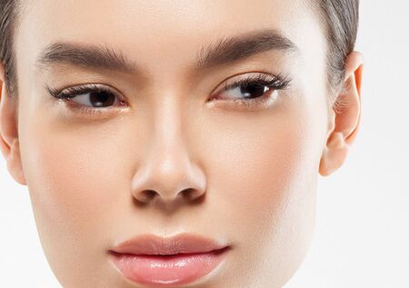 Asia beauty woman healthy skin face clean fresh skin spa. Studio shot. Isolated on white.の写真素材
