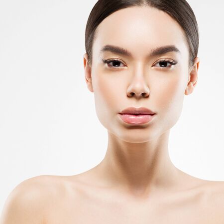 Asia beauty woman healthy skin face clean fresh skin spa. Studio shot. Isolated on white.の写真素材