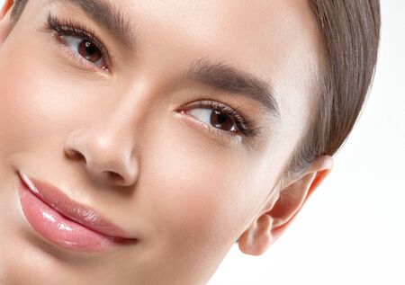 Asia beauty woman healthy skin face clean fresh skin spa. Studio shot. Isolated on white.の写真素材