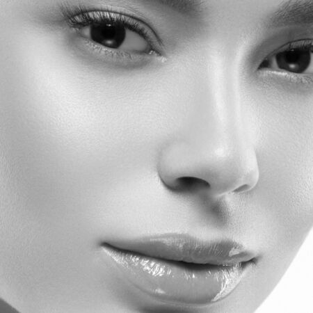 Asia beauty woman healthy skin face clean fresh skin spa. Studio shot.  Monochrome. Gray. Black and white.の写真素材