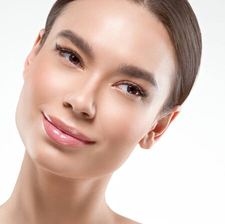 Asia beauty woman healthy skin face clean fresh skin spa. Studio shot. Isolated on white.の写真素材