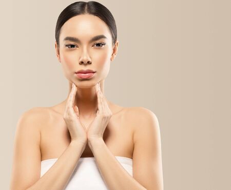 Asia beauty woman healthy skin face clean fresh skin spa. Studio shot. Color background.の写真素材